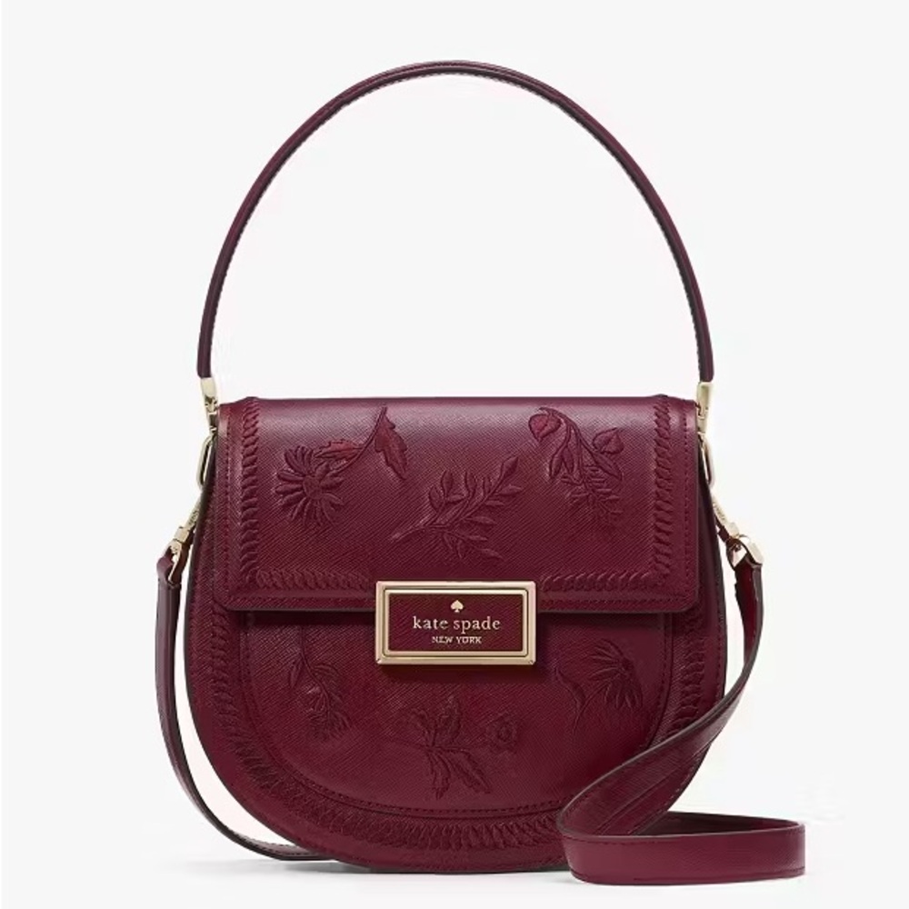 NWT Kate Spade Reegan Botanical Embroidered Saddle Bag